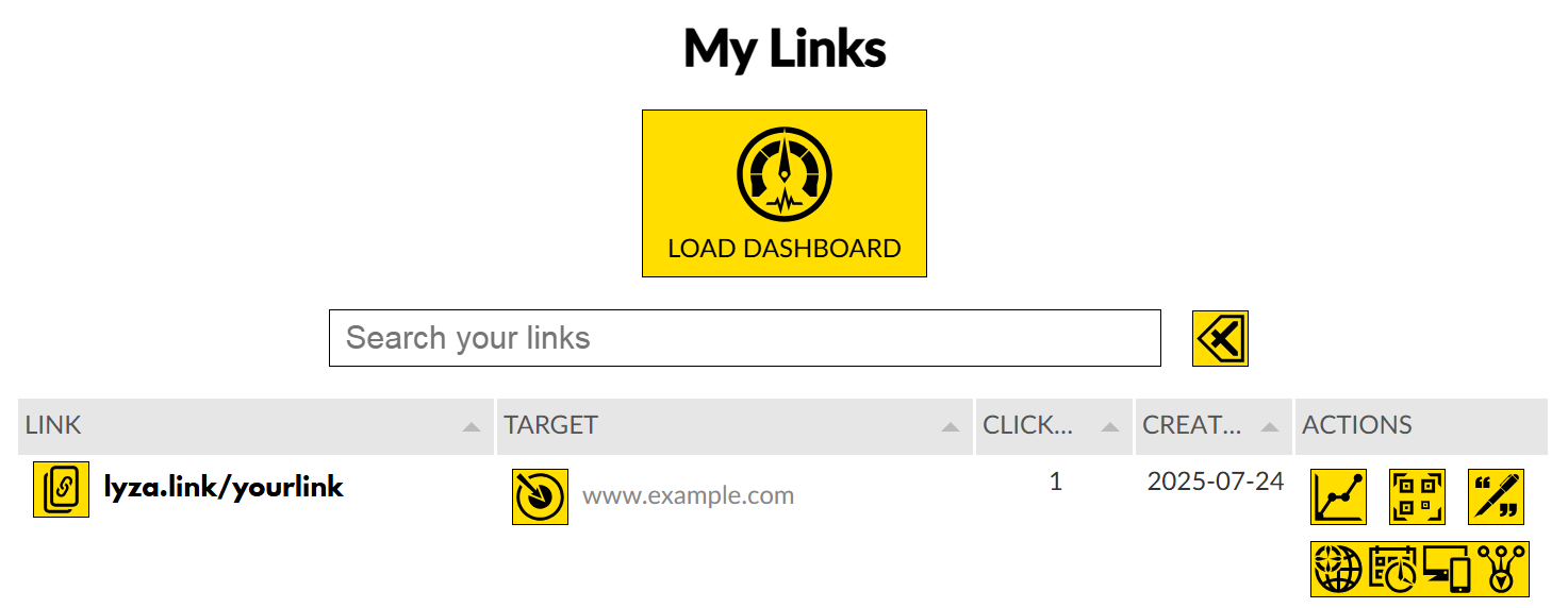 Lyza links My Links screen